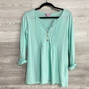 Lilly Pulitzer Teal Top with Cuffed Sleeves